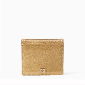 Kate Spade gold glitter mini wallet NWT